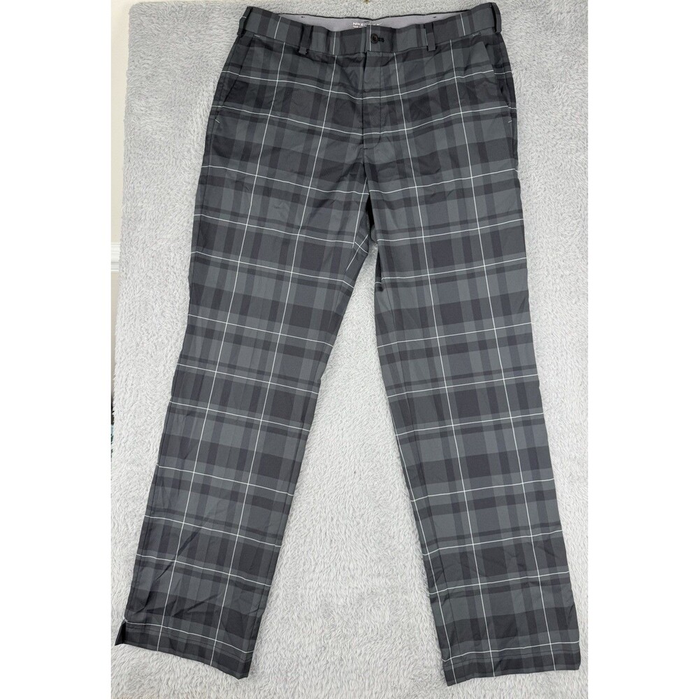Nike Golf Tour Performance Pants Mens 36x34 Black Gray Plaid Stretch Flat Front